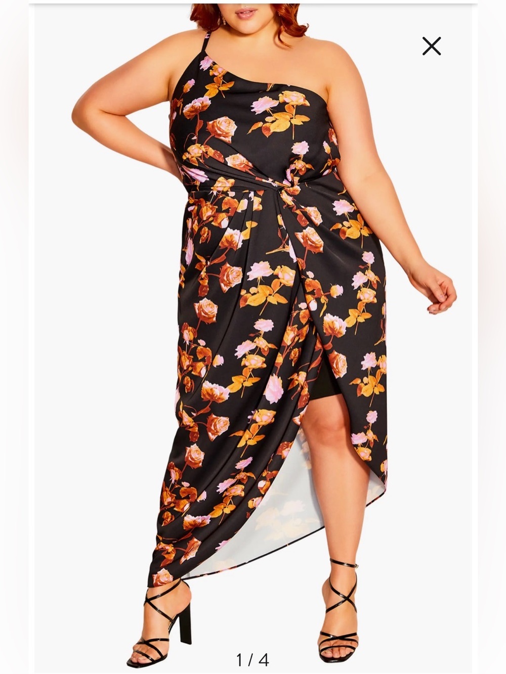 City Chic Vivid one Shoulder Black Floral Dress
